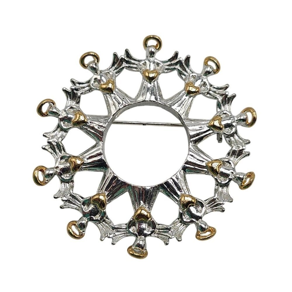 Avon Silver Gold Tone Starburst Angel Circle Pin Brooch